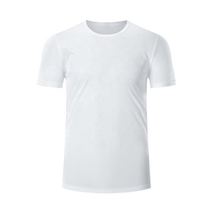 Venta al por mayor en blanco de secado rápido transpirable cuello redondo de manga corta Camiseta de poliéster Fitness deportes maratón logotipo personalizado impresión hombres - Product Image 3