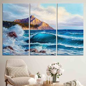 Impresión en lienzo: vista al mar y a las montañas - Decoración moderna para pared, JUEGO DE 3 LIEÑOS - Product Image 1