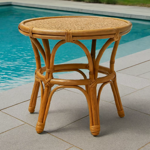 Table à manger en rotin minimaliste faite à la main avec un design écologique pour les ensembles de jardin, les appartements, les hôtels, utilisation intérieure/extérieure - Product Image 2