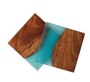 Sous-verres en bois d'acacia et résine, style salade, nouveau style, sous-verres de bonne qualité, bois et résine, sous-verres en résine époxy rivière - Product Image 1