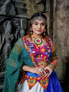 Bandhani Navratri Special Girls' Silk Lehenga Choli Indian Traditional Blue Colored Choli - Product Image 4