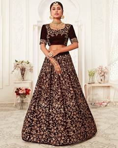 Mariage de luxe élégant en velours lourd marron Zari nuptiale Lehenga Choli Designer Bollywood pakistanais indien fêtes pour l'hiver - Product Image 1