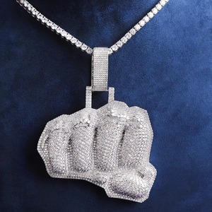 Trendy VVS <b>Moissanite</b> Iced Out Hip Hop Pendant <b>Necklace</b> With Gold Plated 925 Silver Bling Jewelry For Rappers At Low Price - Product Image 1