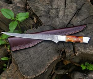 Custom Handmade Stainless Steel Chef <b>Knife</b> Pakka Wood Handle Fillet Boning <b>Sharp</b> <b>Kitchen</b> <b>Knife</b> With Leather Sheath - Product Image 2