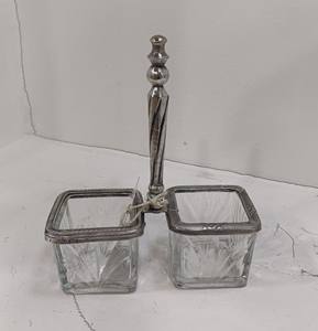 Ensembles de condiments vintage en laiton et en verre en finition argent antique avec taille et forme personnalisées également - Product Image 1