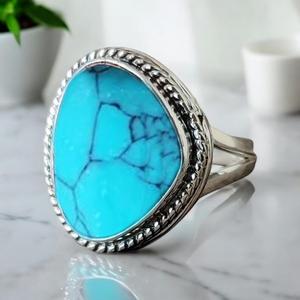 แหวนเทอร์ควอยส์ทำด้วยมือ925เงินสเตอร์ลิงโบคริสเตียนเครื่องประดับอัญมณีเป็นมิตรกับสิ่งแวดล้อมของขวัญสำหรับผู้หญิง - Product Image 3