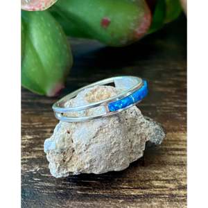 Navajo Handcrafted Blue Opal <b>Man</b>-Made & Sterling <b>Silver</b> <b>Ring</b> for Everyday Wear - Product Image 3