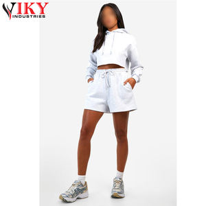 High Quality Custom <b>Women's</b> Two-Piece Active Crop Top Set Cropped Hoodie and <b>Shorts</b> Wholesale - Product Image 3
