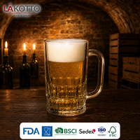 Mug à bière transparent LAKOTTO 335 ml à motif facetté pour projets promotionnels, cadeaux, verrerie de restaurant, logo personnalisé, fabrication en usine