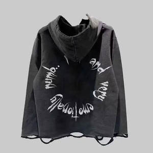 Gran oferta de ropa de calle, sudaderas con serigrafía personalizada, jerséis sólidos, sudaderas con capucha recortadas con dobladillo lavado ácido de gran tamaño para hombre - Product Image 2