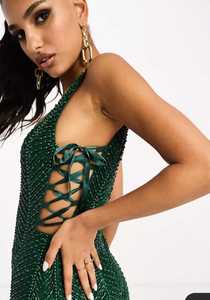 Hot Sexy col carré noir lacé côté robe de bal perles brodées à la main paillettes perles naturelles chevrons embelli court - Product Image 3