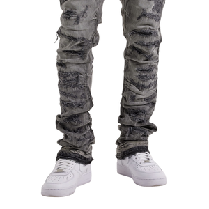 <b>Mens</b> <b>Grey</b> Distressed Denim <b>Jeans</b> Regular Fit Stacked Leg Casual Streetwear <b>Ripped</b> Vintage Washed Cotton XL Mid Waist Breathable - Product Image 5