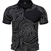 Chemise Homme Personnalisée Noire à Lignes de Contour, Imprimé Abstrait, Respirante, Décontractée, Motif Topographique Tricoté, Style Urbain, OEM