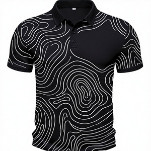 Camiseta Personalizada para Hombre con Línea de Contorno Negra, Estampado Abstracto, Transpirable, Informal, OEM, Patrón Topográfico, Tejido de Punto, Estilo Urbano - Product Image 1