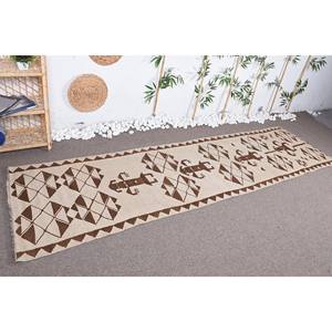 Ethnic Vintage Turkish Rug 2.7 X 10.7ft Beige <b>Brown</b> Patchwork Design Classic <b>Wool</b> Latex Large Area Rectangle Hallway for Rooms - Product Image 3