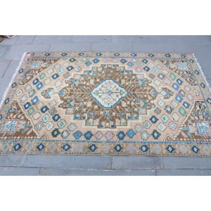 Alfombra Turca, Alfombra Vintage de 4.1x6.3 pies, Alfombra Floral Azul Marrón - Product Image 4