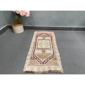 Turkish Small Rug 1.4x3.1 ft, Vintage <b>Brown</b> Ombr <b>Wool</b> Rug - Product Image 3