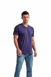 T-shirts d'été à manches courtes et col en V de couleur unie pour hommes, coupe ample et respirante, tissu peigné à motif de lettres 100% coton - Product Image 3