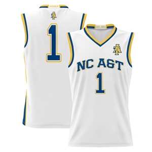 เสื้อบาสเก็ตบอลสำหรับผู้ชายเสื้อบาสเก็ตบอลสีขาวเบอร์1ที่กำหนดเอง NC A & T aggies - Product Image 3