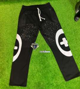 Pantalon en molleton de coton 100% pour hommes, jambe large, taille haute, rivets formels, fermeture élastique, hiver 380g - Product Image 1