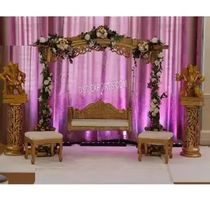 Antique Style Wooden Jhula For Wedding Ceremony Decor Wedding Swing Seat For Mehndi Night Rajwada Wooden Carved Wedding Jhula