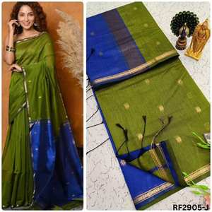 Elegant softlinen slub <b>saree</b> with rich zari woven border and pallu royal festive ethnic drape silk blend sarees women wholesale - Product Image 3