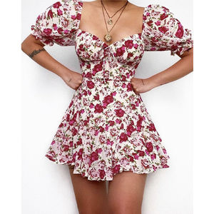 Vestido Casual con Estampado Floral, Manga Corta, Mini, Ajustado, Vestido de Mujer, Romántico Francés, Sexy, Ropa de Mujer, Último Diseño 2026 Verano - Product Image 1