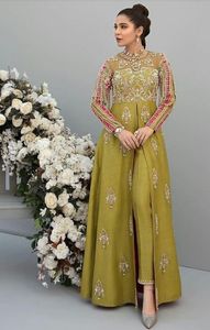 NEW----BEAUTIFUL LONG <b>JACKET</b> & PANT ON SILK FABRIC EMBELLISH CRYSTAL GLASS BEADS, DABKA WORK for Party-WEAR @ 2022 - Product Image 2