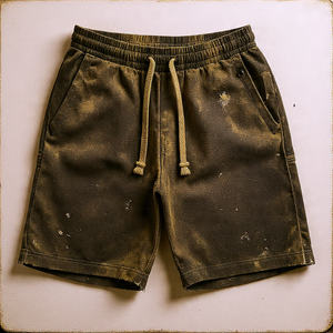 380 GSM Fleece Washed Shorts Men's Winter <b>Jogging</b> Wear Acid Wash Shorts Men Distressed Vintage Wash Sweat Shorts Mens - Product Image 1