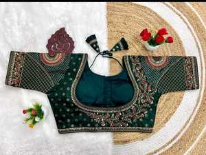 Blusa verde exclusiva de diseñador más a la moda, lista para usar, Ropa Étnica, bordado nupcial pesado, trabajo hecho a mano, secuencia de trabajo, Ropa Étnica - Product Image 2