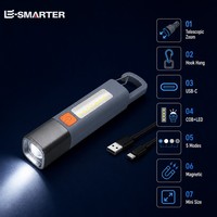 Zoom télescopique, crochet de suspension, USB-C, COB+LED, 5 modes, magnétique, IP64