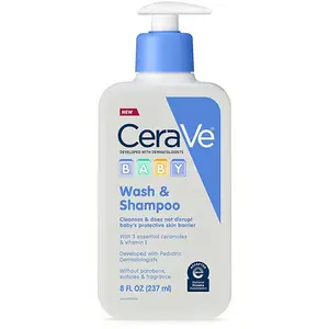 CeraVe Baby Wash & Shampoo | Champú sin fragancia, parabenos y sulfatos para la hora del baño del bebé sin lágrimas | 8 onzas