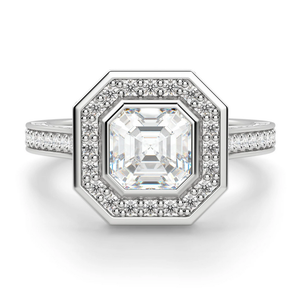 Conjunto de bisel Asscher Cut Halo Vintage Moissanite Ring Mujeres Anillo de plata esterlina Moissanite Nuevo diseño Anillo para mujeres - Product Image 1