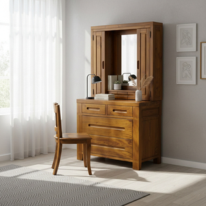Mueble de Baño Moderno Clásico de Madera de Teca |   Con 7 Cajones y 2 Puertas para un Almacenamiento Infinito, Elaborado en Madera Maciza Atemporal para Dormitorio - Product Image 1