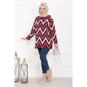 Suéter de Punto para Mujer Lavin, Color Borgoña, Diseño Zigzag, Casual, Transpirable, Cómodo, con Botones y Apliques de Flores, para Verano y Otoño - Product Image 1
