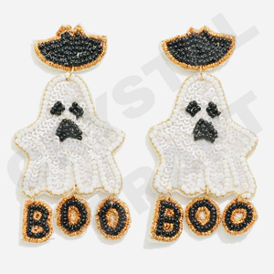 Halloween Bouteille Noir Designer Boucles D'oreilles Perlées pour Femmes Patriotique Memorial Day Orange Blanc Bleu Couleur Tissu Matériel - Product Image 3