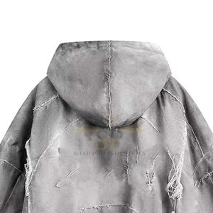 Design personnalisé de haute qualité pull à capuche avec broderie de détresse solide décontracté grande taille sweats à capuche avec broderie de détresse - Product Image 6