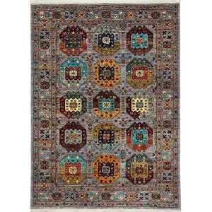 Tapis en laine tribale Waziri fait à la main | Tapis de salon-Chambre à coucher-Tapis 6x9, tapis fait main unique, tapis en laine tribal avec motifs ethniques. - Product Image 4