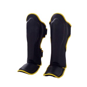MMA Muay Thai Kickboxing Espinilleras Logotipo personalizado Almohadillas protectoras de empeine elástico PU Calentadores de entrenamiento de boxeo Hecho de cuero Nylon - Product Image 1