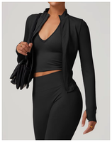 Ensemble de sport sans couture pour femme : Leggings taille haute, short cycliste, veste, soutien-gorge de sport respirant et taille élastique
