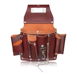 Hot Selling Heavy Duty Grain <b>Leather</b> Electrician <b>Tool</b> Pouch | 9-Pocket Belt Holster Tape Clip 3.6" Tunnel Loop OEM Customizable - Product Image 1