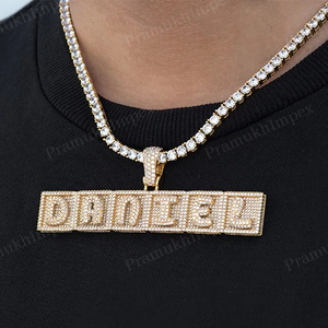 Square Design Moissanite Studded <b>Name</b> Round Diamonds <b>Pendant</b> Charms Initial Custom 925 Sterling Silver Iced Out Hip Hop Jewelry - Product Image 2