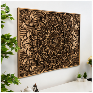 Traditional Japandi Wooden <b>Wall</b> Art Rectangle Handmade Decor Medium Size Home Decoration Dark Brown <b>Frame</b> - Product Image 4