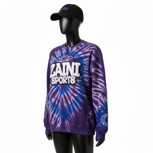 Sweat-shirt pour femmes 320 GSM en molleton de coton doux, style tie-dye bleu violet, logo brodé personnalisé, sweat-shirts tendance pour femmes respirants - Product Image 4