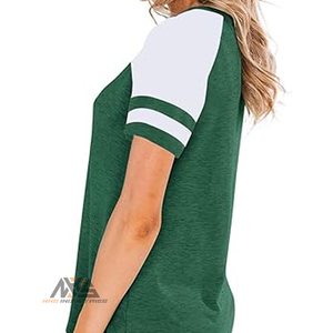 เสื้อทูนิคนิตติ้งคุณภาพพรีเมียมสำหรับผู้หญิง เสื้อยืดลำลองคอกลมสำหรับออกกำลังกายในฤดูร้อน ลายพิมพ์บล็อกสี ทรงปกติ ระบายอากาศได้ดี - Product Image 4