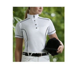 Femmes de haut décoration cheval équitation équestre montrent chemise blanc demi manches avec dentelle - Product Image 3