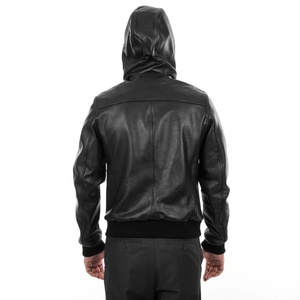 Chaqueta de cuero con diseño personalizado para hombre, chaqueta de piel auténtica con capucha - Product Image 4