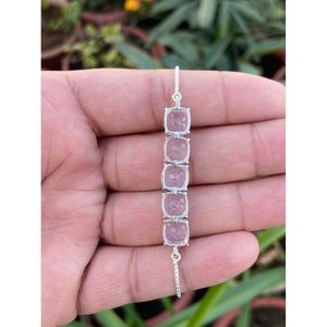 925 Silver Rose Quartz Crystal <b>Bracelet</b> Elegant Bangle with Luxurious <b>Gemstone</b> - Product Image 4