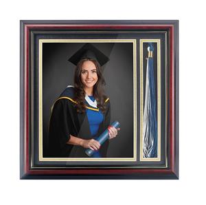 Graduation <b>Photo</b> Shadow Box <b>Frame</b> with Tassel Holder for <b>8x10</b> Pictures ,Real Glass, Black Over Gold Double Mat & Tabletop - Product Image 1