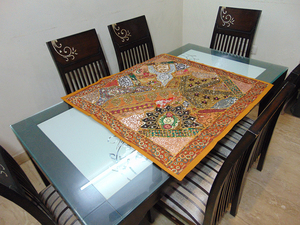 ผ้าปูโต๊ะนักวิ่งศิลปะพื้นเมืองงานปะทำมือสไตล์วินเทจสิ่งทอลวดลายโบฮีเมียนสีสันสดใสสำหรับโต๊ะอาหาร - Product Image 6